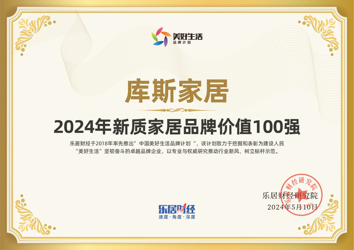 vwin德赢库斯家居荣登2024年新质家居品牌价值TOP100(图1)